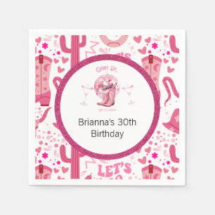 Pretty Pink & Glitter Cowgirl Birthday Napkin
