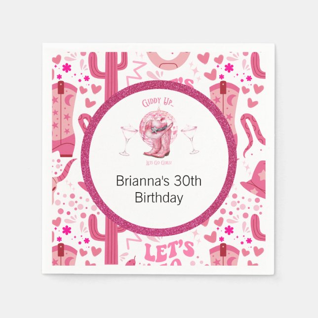 Pretty Pink & Glitter Cowgirl Birthday  Napkin (Front)