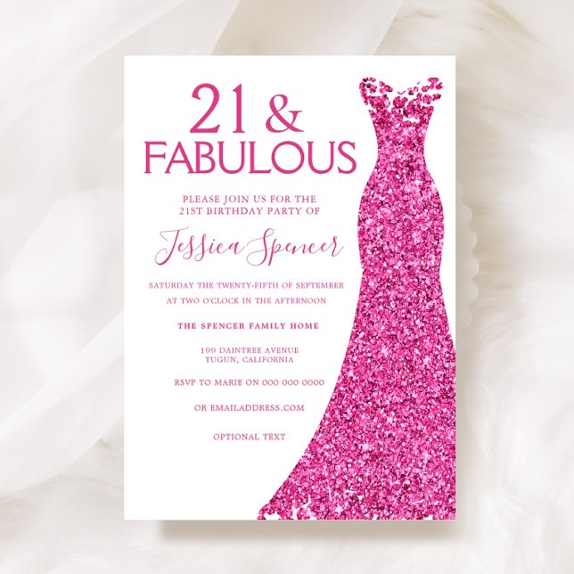 Pretty Pink Glitter Dress 21st Birthday Party Invitation (Creator Uploaded)