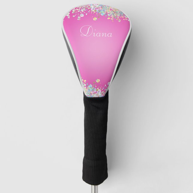Pretty Pink Glitter Effect Golf Head Cover (Front)