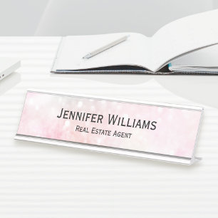 Pretty Pink Glitter Girly Glamourous Desk Name Plate