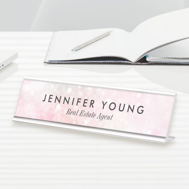 Pretty Pink Glitter Girly Glamourous Desk Name Plate (Creator Uploaded)