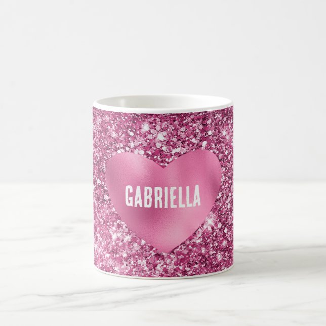 Pretty Pink Glitter Glam Heart Coffee Mug (Center)