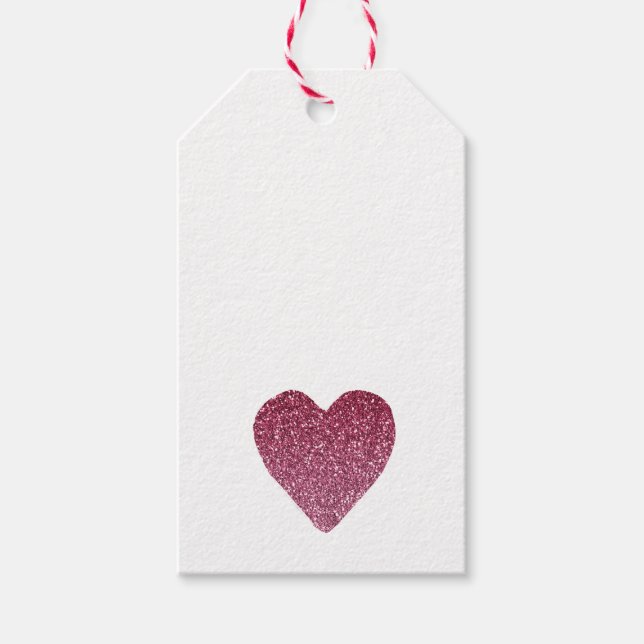 Pretty Pink Glitter Heart Gift Tags (Front)