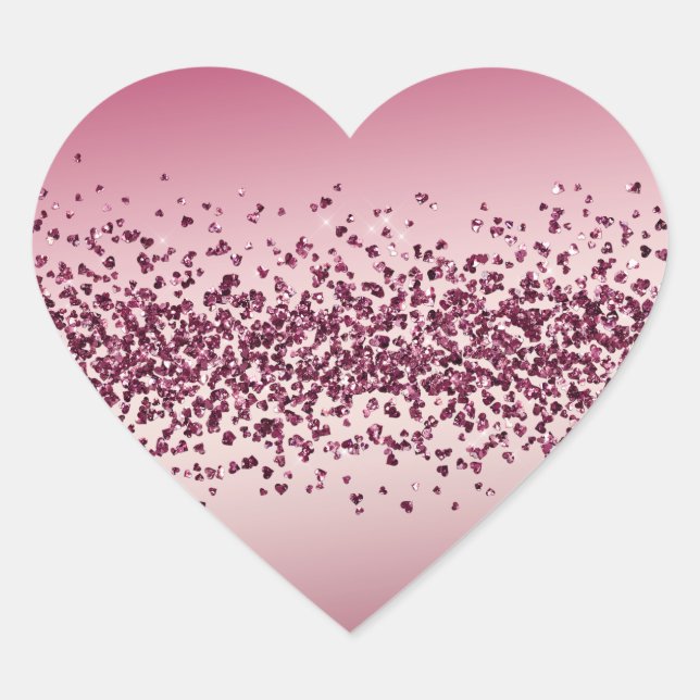 Pretty Pink Glitter Hearts Ombre Heart Sticker (Front)