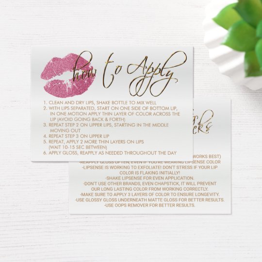 Pretty Pink Glitter Lips 2 - How to Apply Business Card