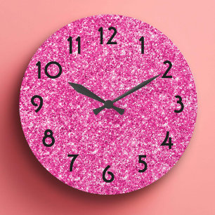 Pretty Pink Glitter Photo Large Clock