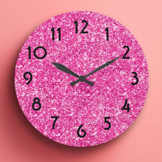 Pretty Pink Glitter Photo Large Clock (Pretty Pink Glitter Photo Large Clock)