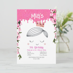 Pretty Pink Glitter Princess Girls Birthday Invitation