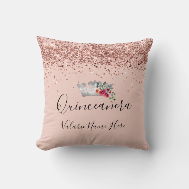 Pretty Pink Glitter Quinceanera Cushion (Front)