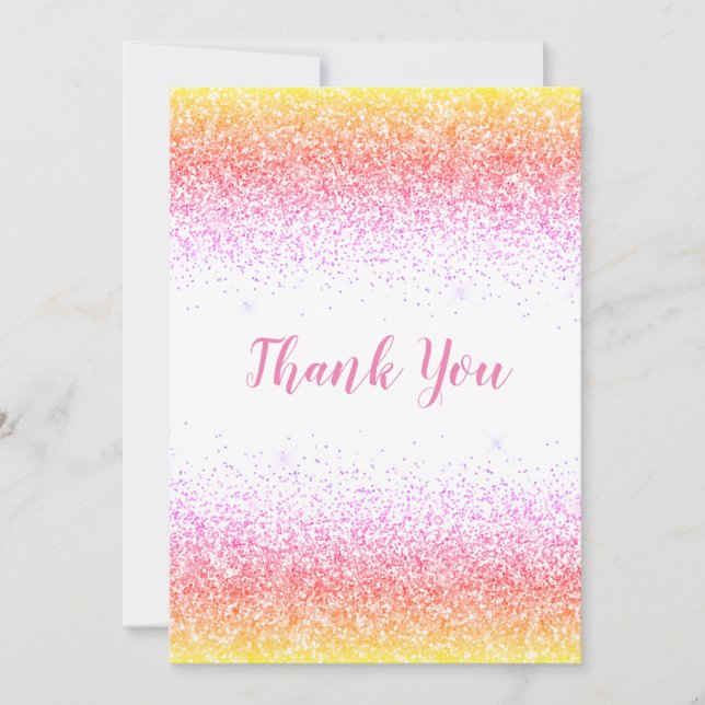 Pretty Pink Glitter Simple Modern Thank You Card (Front)