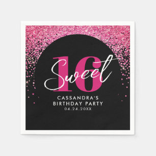 Pretty Pink Glitters Sweet Sixteen Birthday Party Napkin