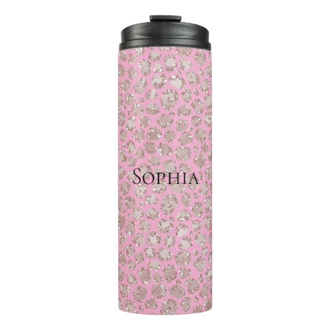 Pretty Pink Glitzy Glitter Sparkle Leopard Thermal Tumbler (Front)