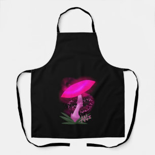 Pretty Pink Glowing Mushroom Black Strap Apron
