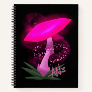 Pretty Pink Glowing Mushroom Spiral Notebook