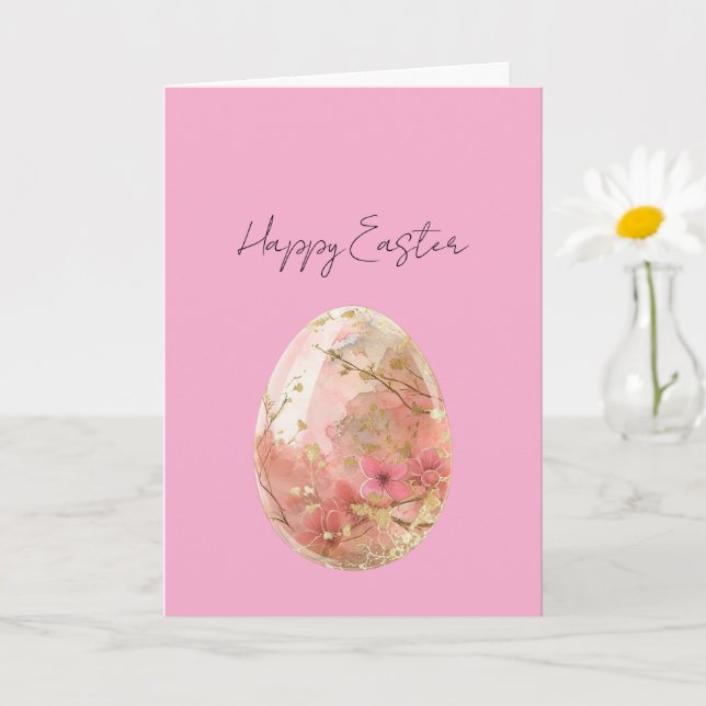 Pretty Pink Gold Easter Egg Card (Small Plant)