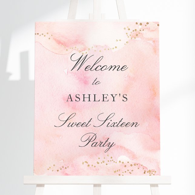 Pretty Pink Gold Glitter Sweet 16 Welcome Sign (Creator Uploaded)