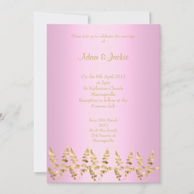 Pretty pink gold leaf ELEGANT CLASSY WEDDING Invitation (Front)