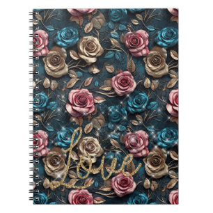 Pretty Pink Gold Roses Glitter Love Notebook