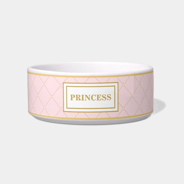 Pretty Pink & Gold Royal Princess Cat Dog Pet Bowl (Front)