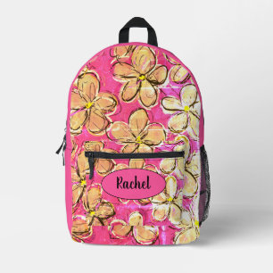 Pretty Pink Gold Tropical Flower Printed Backpack