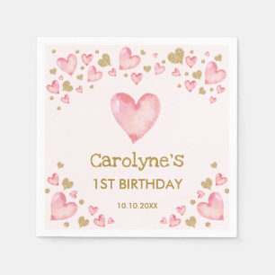 Pretty Pink Gold Valentines Sweetheart Birthday Napkin