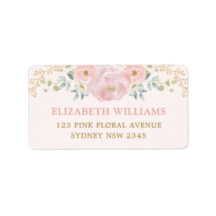 Pretty Pink Gold Watercolor Flower Return Address Label