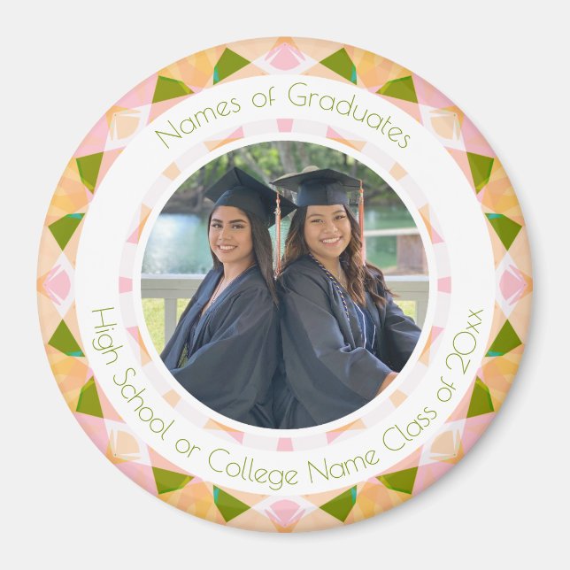 Pretty Pink Green Best Friends Graduation Gift Magnet (Front)