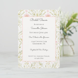 Pretty Pink Green Floral Bridal Shower Invitation