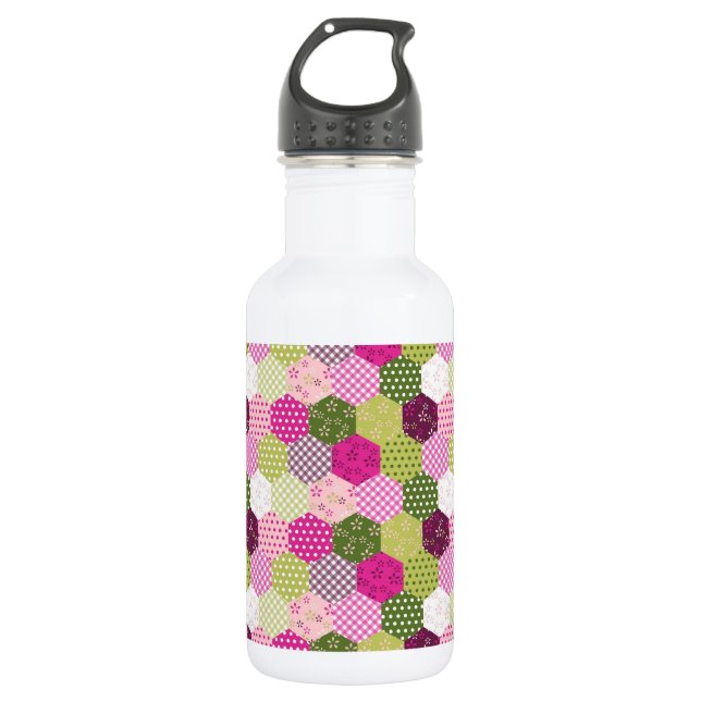 Pretty Pink Green Mulberry Patchwork Quilt Design 532 Ml Water Bottle (Front)