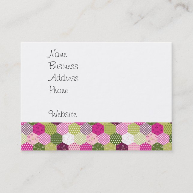 Pretty Pink Green Mulberry Patchwork Quilt Design Business Card (Front)