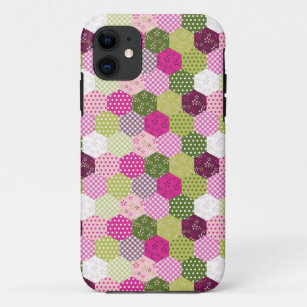 Pretty Pink Green Mulberry Patchwork Quilt Design iPhone 11 Case