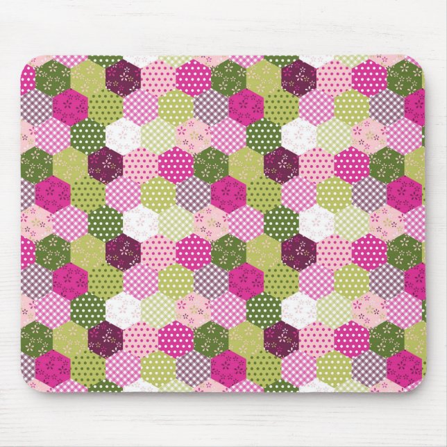 Pretty Pink Green Mulberry Patchwork Quilt Design Mouse Pad (Front)