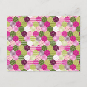 Pretty Pink Green Mulberry Patchwork Quilt Design Postcard