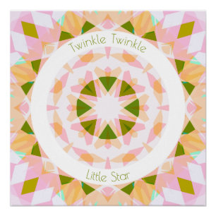 Pretty Pink Green Twinkle Little Star Baby Nursery Poster