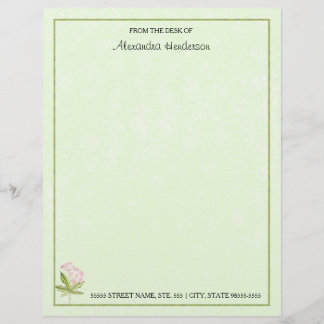Pretty Pink Green Watercolor Wildflower With Name Custom Letterhead