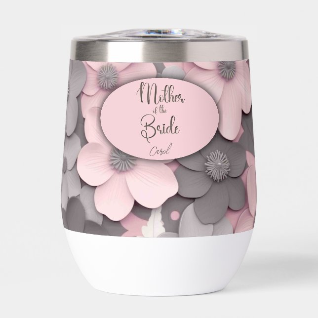 Pretty Pink-Grey 3D Poppies Mother of the Bride (Front)