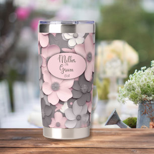 Pretty Pink-Grey 3D Poppies Mother of the Groom Insulated Tumbler