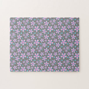 Pretty Pink & Grey Floral Jigsaw Puzzle