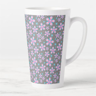 Pretty Pink & Grey Floral Latte Mug