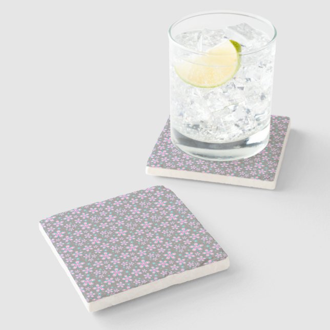 Pretty Pink & Grey Floral Stone Coaster (Side)