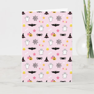 Pretty Pink Halloween Icons Seasonal Greetings Card