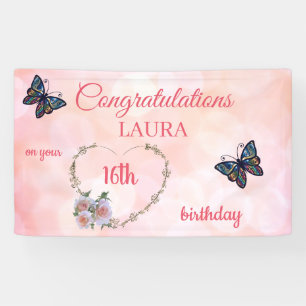 Pretty Pink Happy 16th Birthday Banner