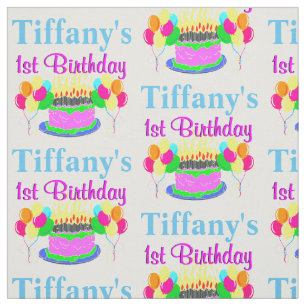 PRETTY PINK HAPPY 1ST BIRTHDAY PERSONALIZED FABRIC