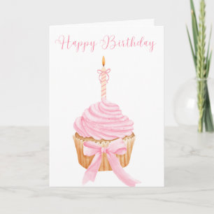 Pretty pink Happy Birthday Cupcake Birthday Card