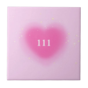 Pretty Pink Heart Aesthetic Angel Number 111 Ceramic Tile