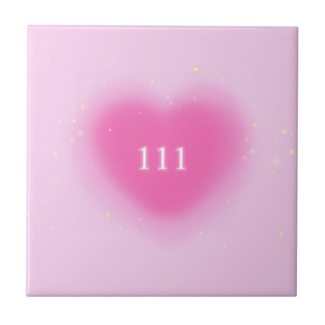 Pretty Pink Heart Aesthetic Angel Number 111  Ceramic Tile (Front)