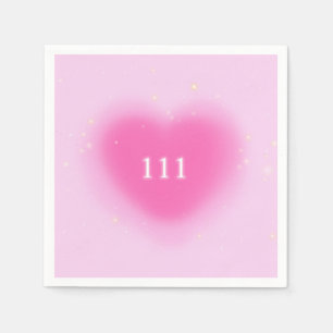 Pretty Pink Heart Aesthetic Angel Number 111 Party Napkin