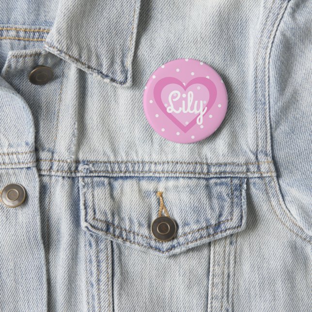 Pretty Pink Heart Customisable Badge (In Situ)