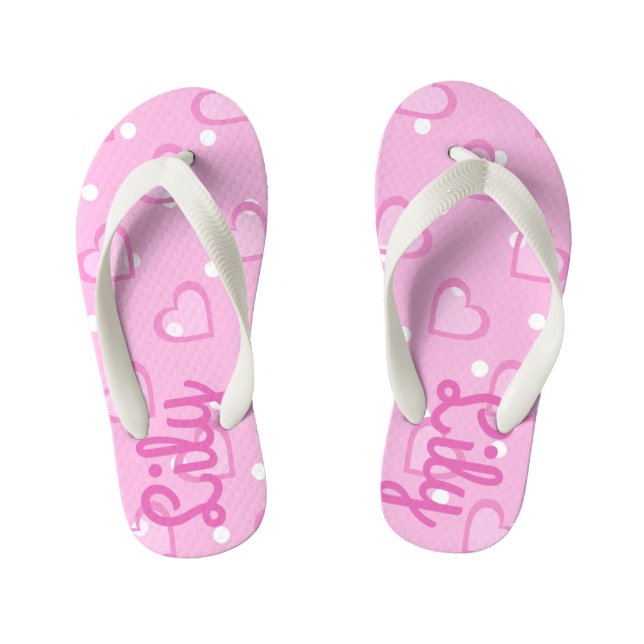 Pretty Pink Heart Customizable Kids Flip Flops (Footbed)